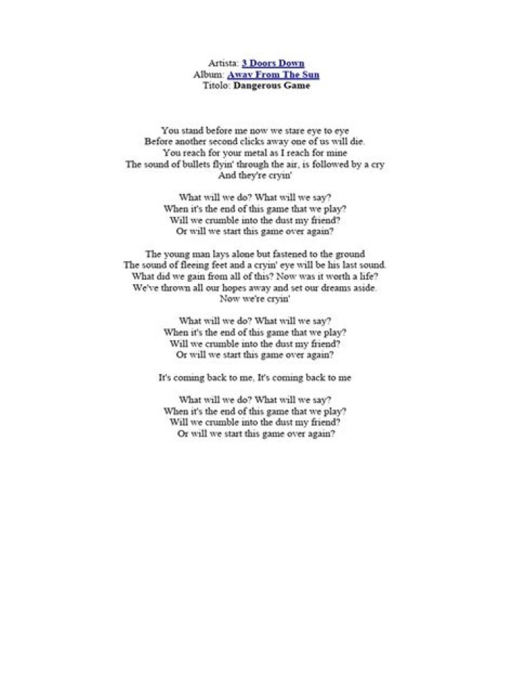3 Doors Down - Dangerous Game Lyrics Meaning