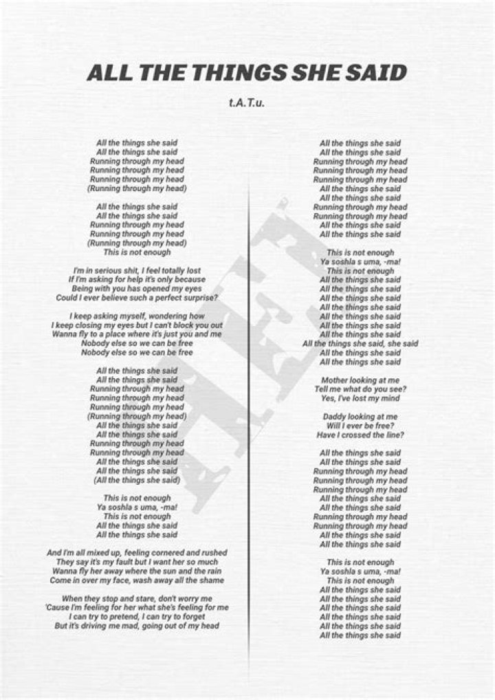 All The Things She Said Lyrics Meaning