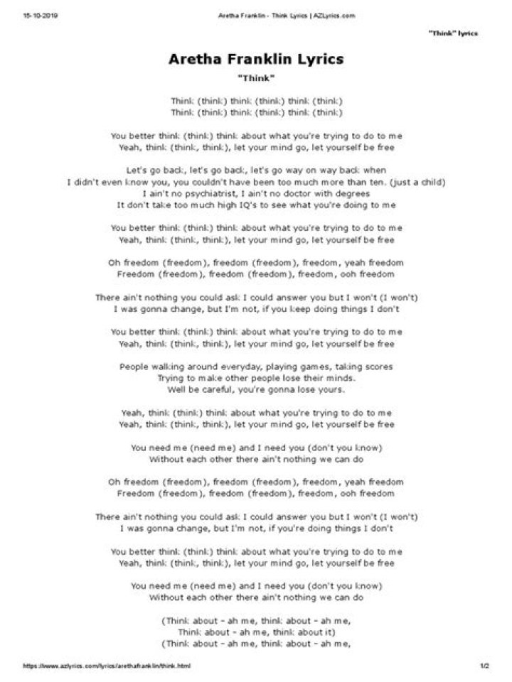 Aretha Franklin - Think Lyrics Meaning