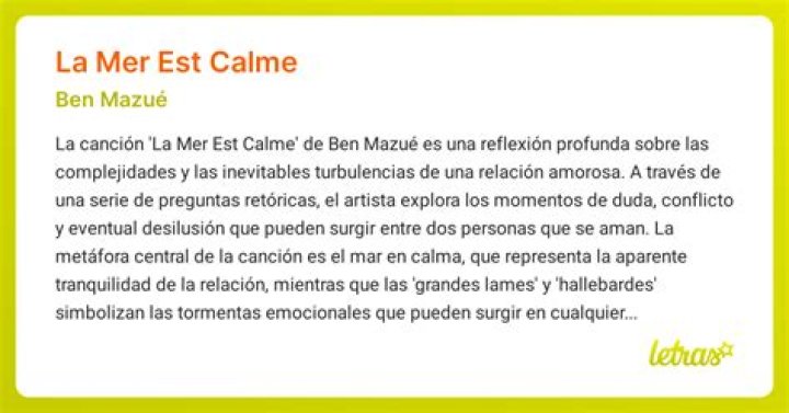 Ben Mazué La Mer Est Calme Lyrics English Translation