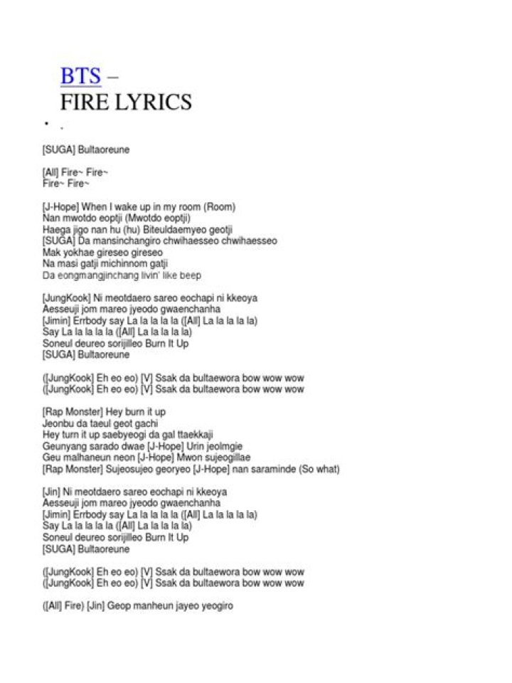 BTS - Fire Lyrics Meaning
