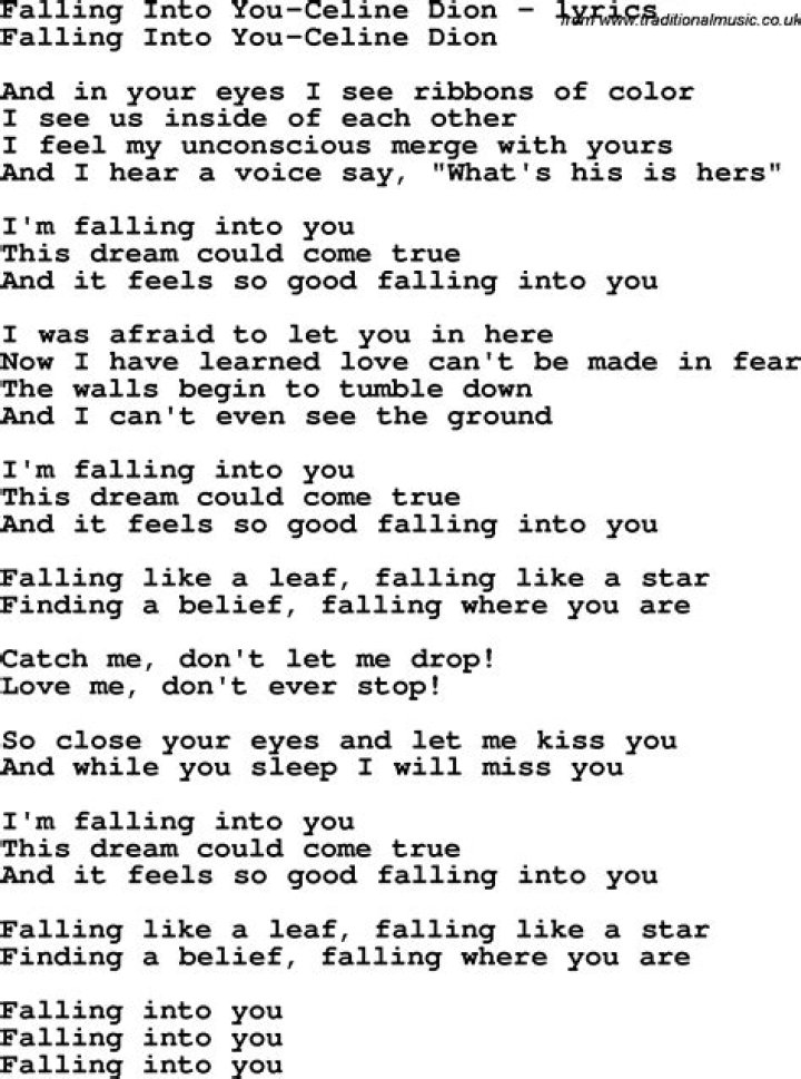 Celine Dion - Falling Into You Lyrics Meaning