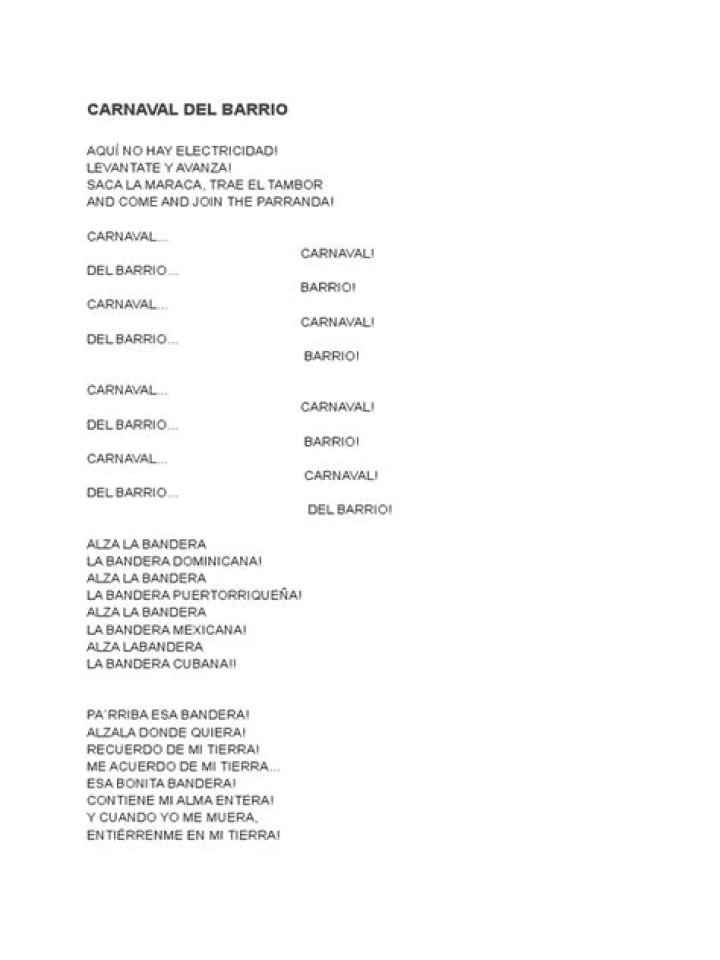 Daphne Rubin-Vega Carnaval Del Barrio Lyrics English Translation