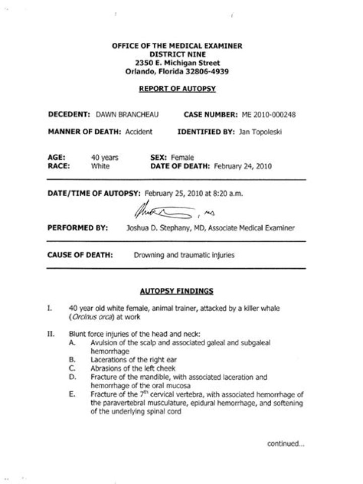 Dawn Brancheau Autopsy Report: SeaWorld Trainer Died From Drowning