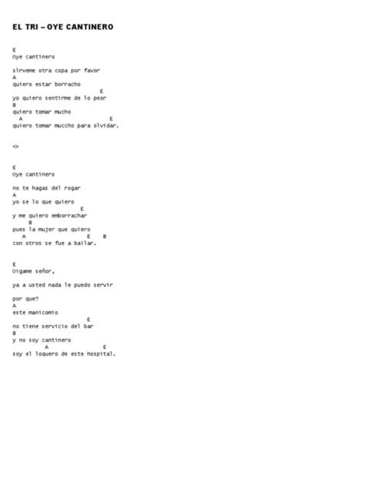 El Tri Oye cantinero Lyrics English Translation