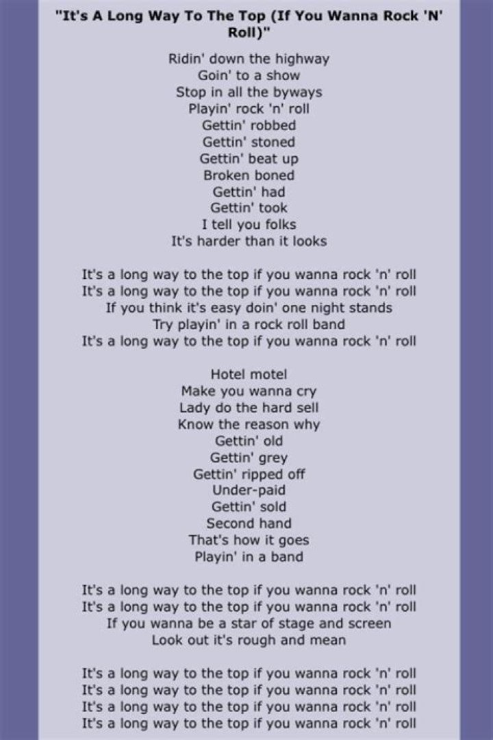 It's a Long Way to the Top Lyrics Meaning