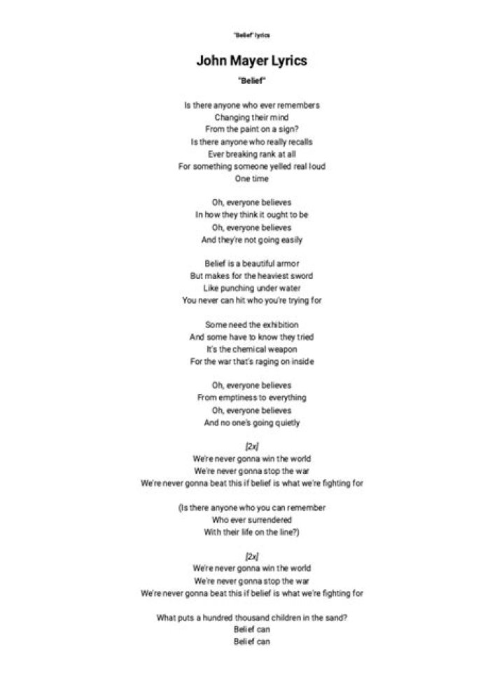 John Mayer - Belief Lyrics Meaning