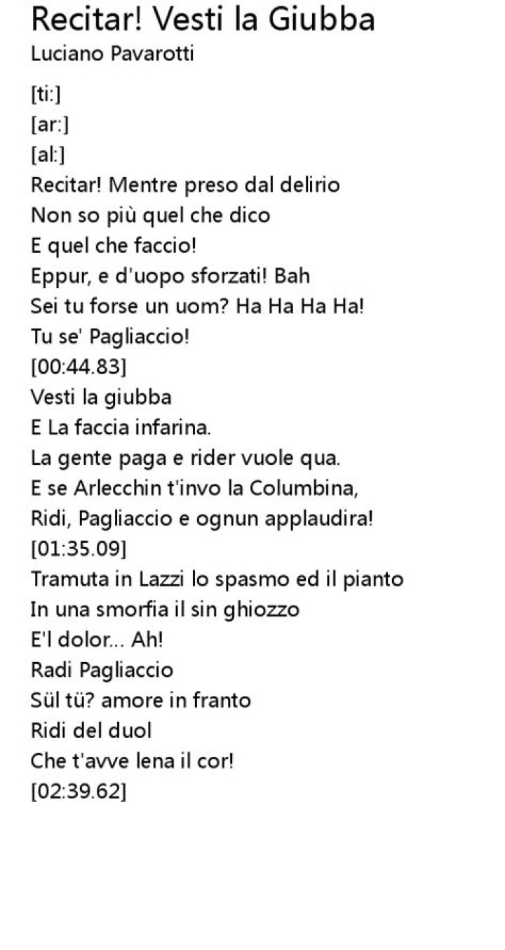 Luciano Pavarotti Vesti La Giubba Lyrics English Translation