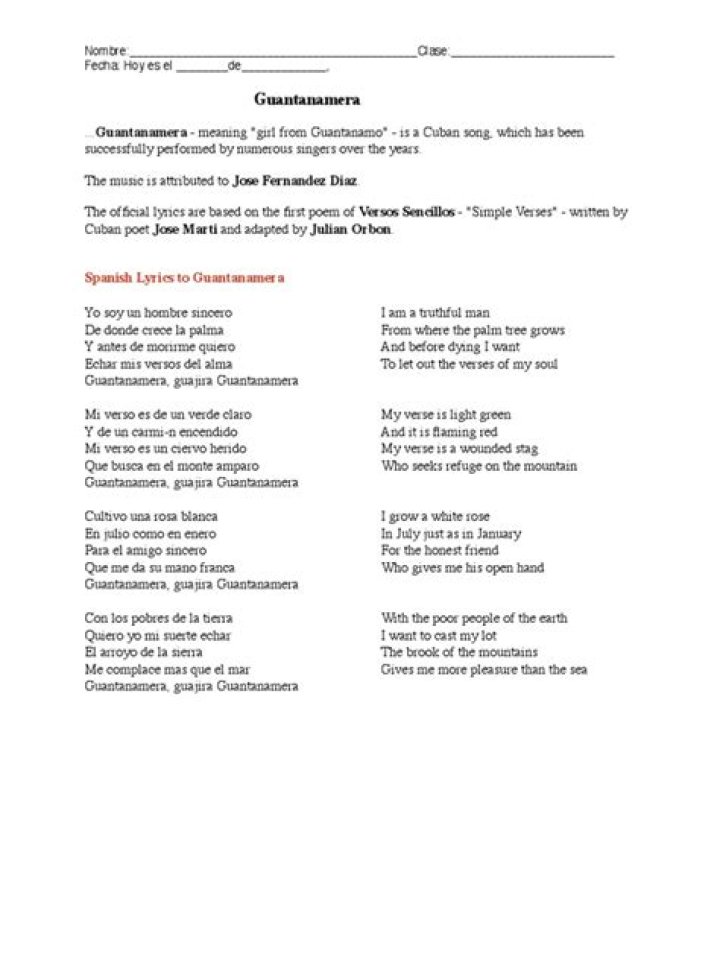 Nana Mouskouri Guantanamera Lyrics English Translation