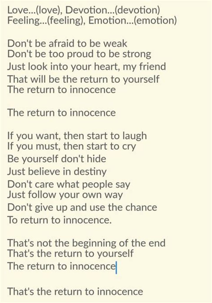 Return To Innocence Lyrics Meaning
