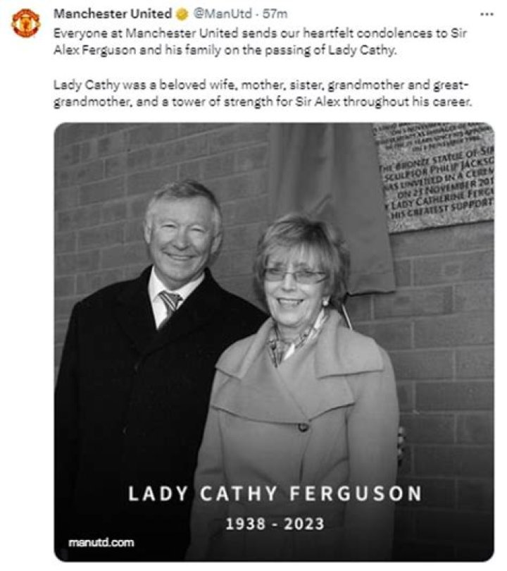 Sad Announcement: Cathy Ferguson Dead; Wife of Man Utd Legend Alex Ferguson Dies Aged 84