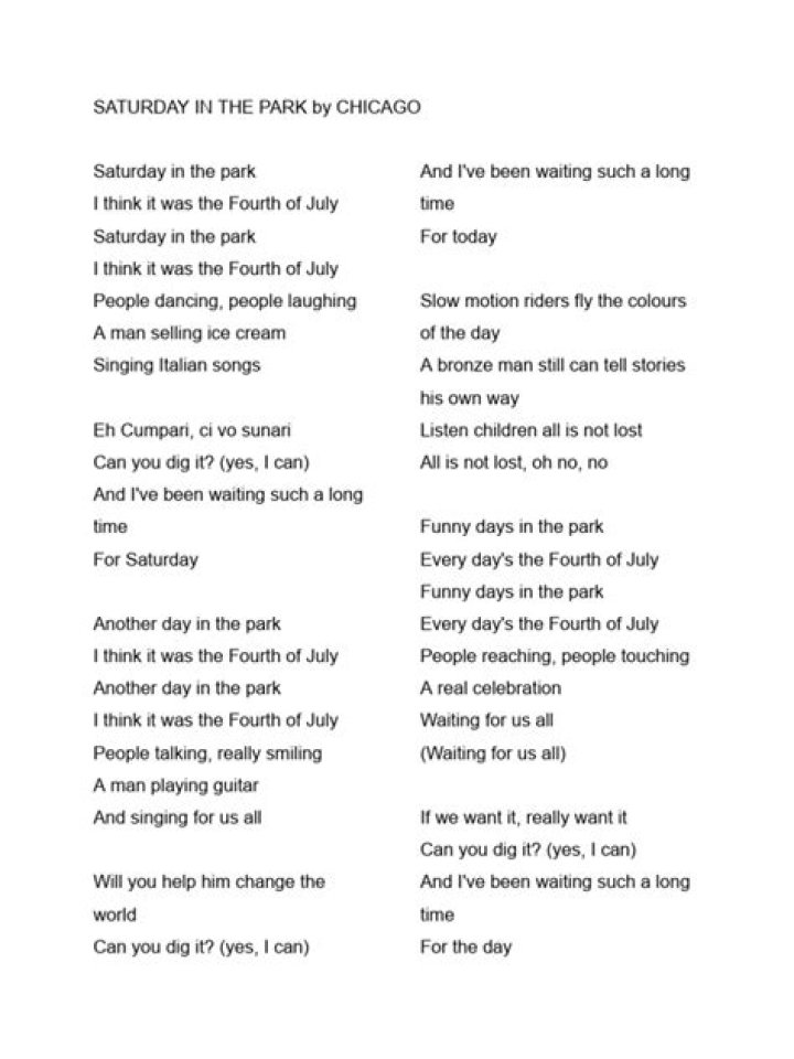 Saturday in the Park Lyrics Meaning